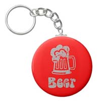 scarlet key chain with gray beer mug design