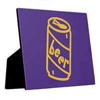 purple plaque with cartoon beer can