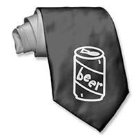 black necktie with image of cartoon beer can