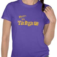 purple womens tee shirt with text born to tailgate in gold lettering