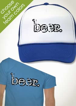 Beer Baseball Caps and Shirts featuring the word beer in the appearance of typewriter font