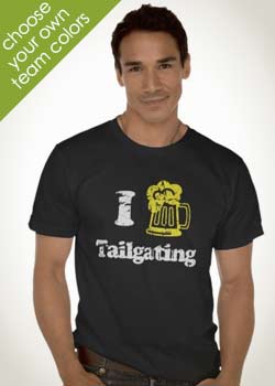 Tailgating fan sporting black I Heart Tailgating accessories t-shirt